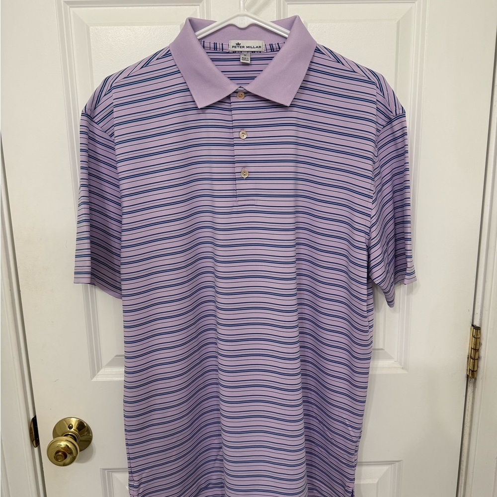 Peter Millar Lavender and Navy Striped Polo Shirt (New without tags)